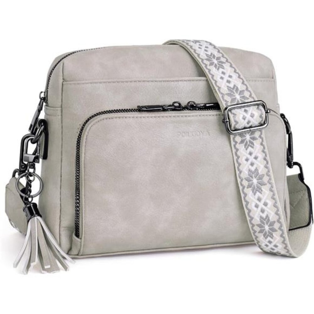 Women Soft Leather Medium Crossbody Bag Shoulder Purse Built in Wallet & Tassel - Picture 1 of 7